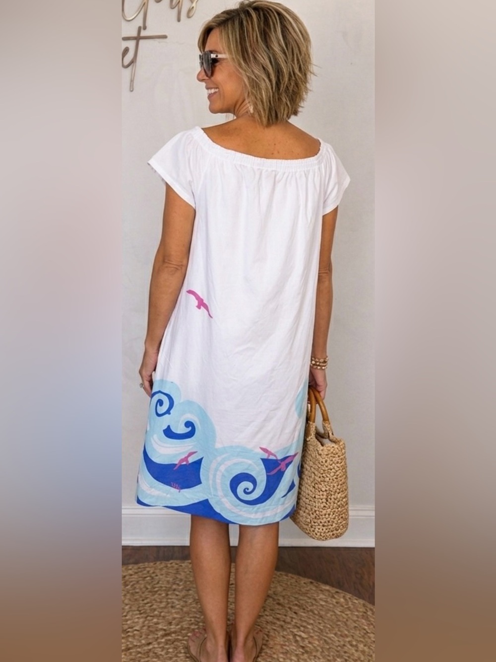 Lilly Pulitzer Lilly’s Gulls Bellevue Blue Cara Dress Wave Print Large - Picture 4 of 13